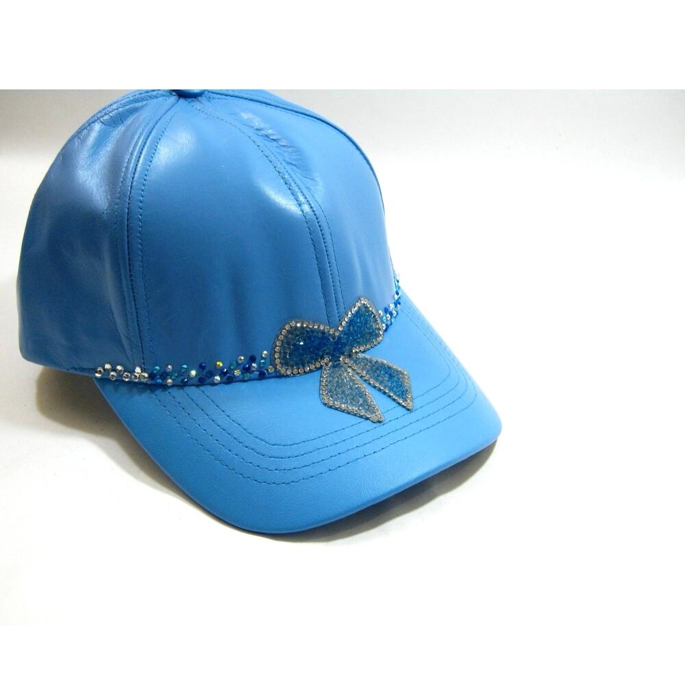 Genuine Leather  Blue Hip Hop Shiny Bling Casual Streetwear Hat Baseball Cap